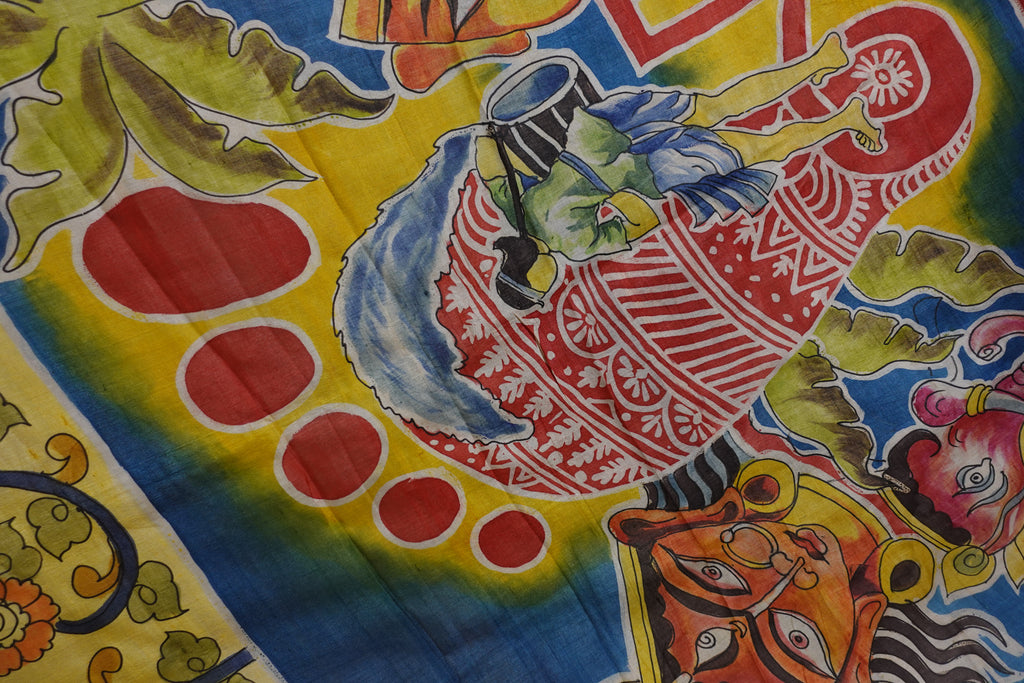 Mustard Desi Tussar with Hand Painted Pattachitra