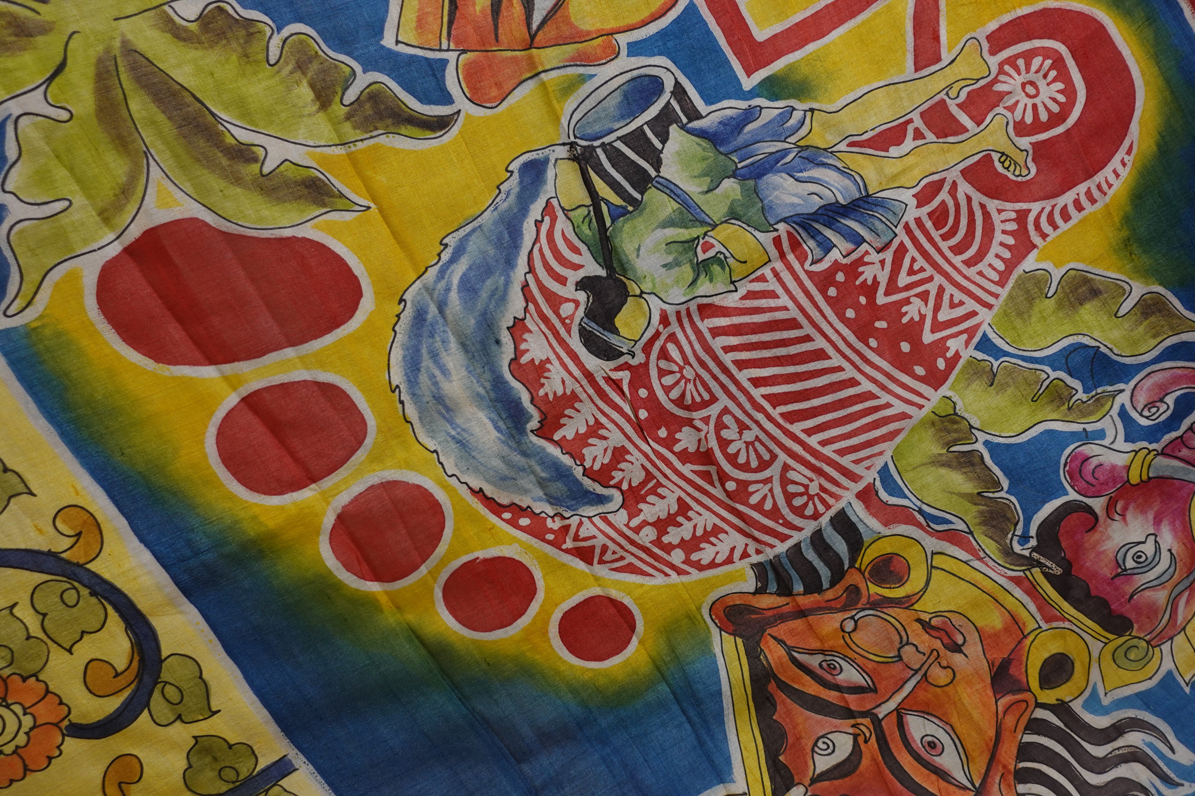Mustard Desi Tussar with Hand Painted Pattachitra