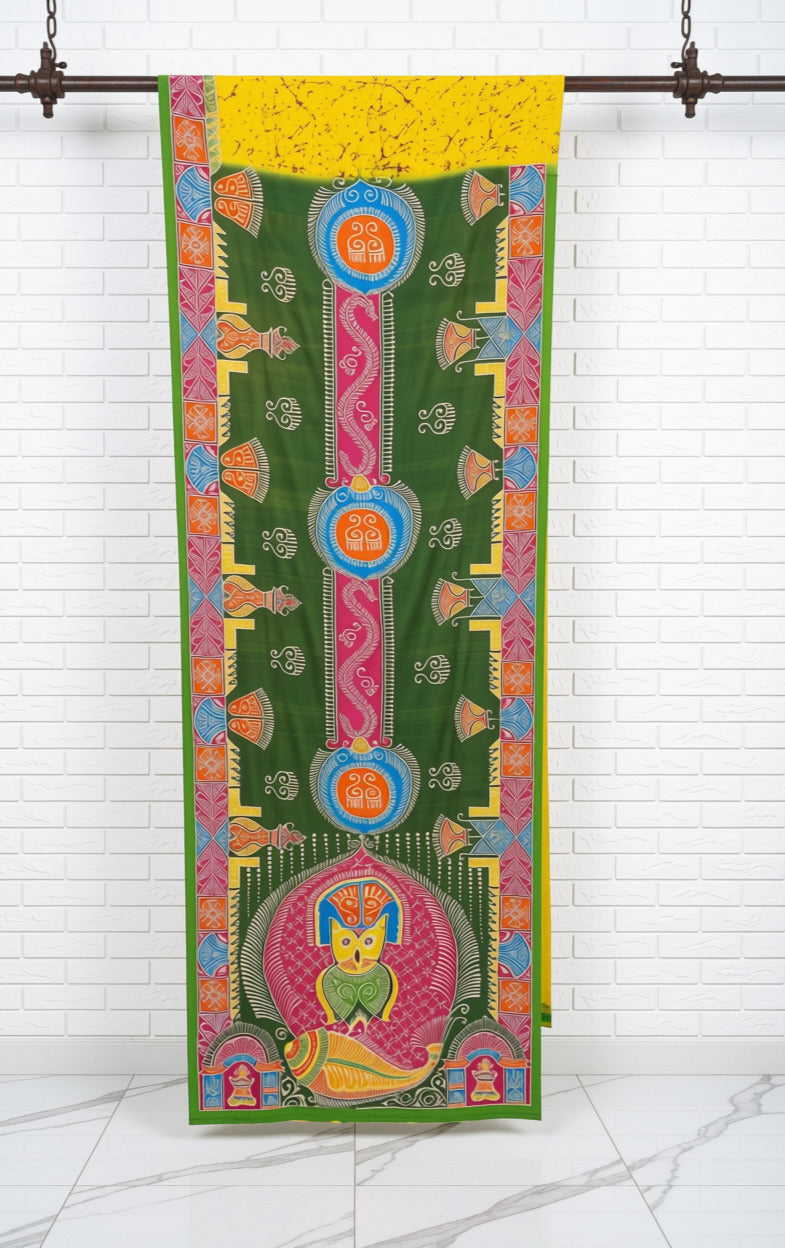 Marigold Pure Silk With Hand Painted Pattachitra