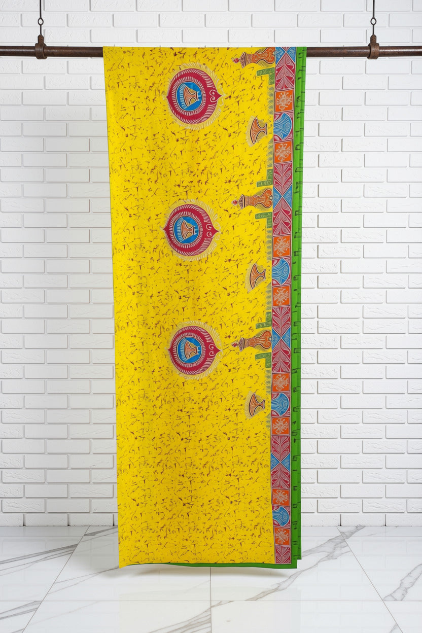 Marigold Pure Silk With Hand Painted Pattachitra