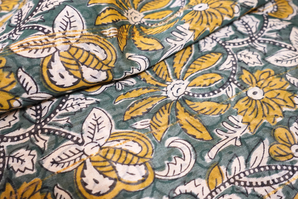 Mustard Chanderi with Bagru Print