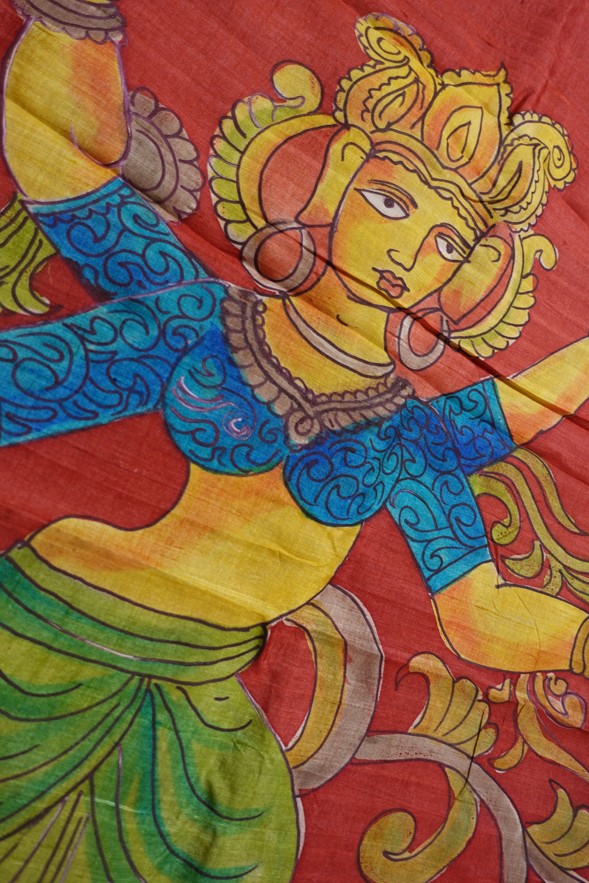 Pure Gachhi Tussar with Hand Painted Lakshmi (Kalamkari)