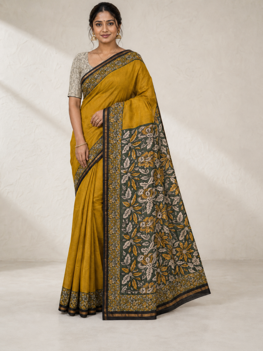 Mustard Chanderi with Bagru Print