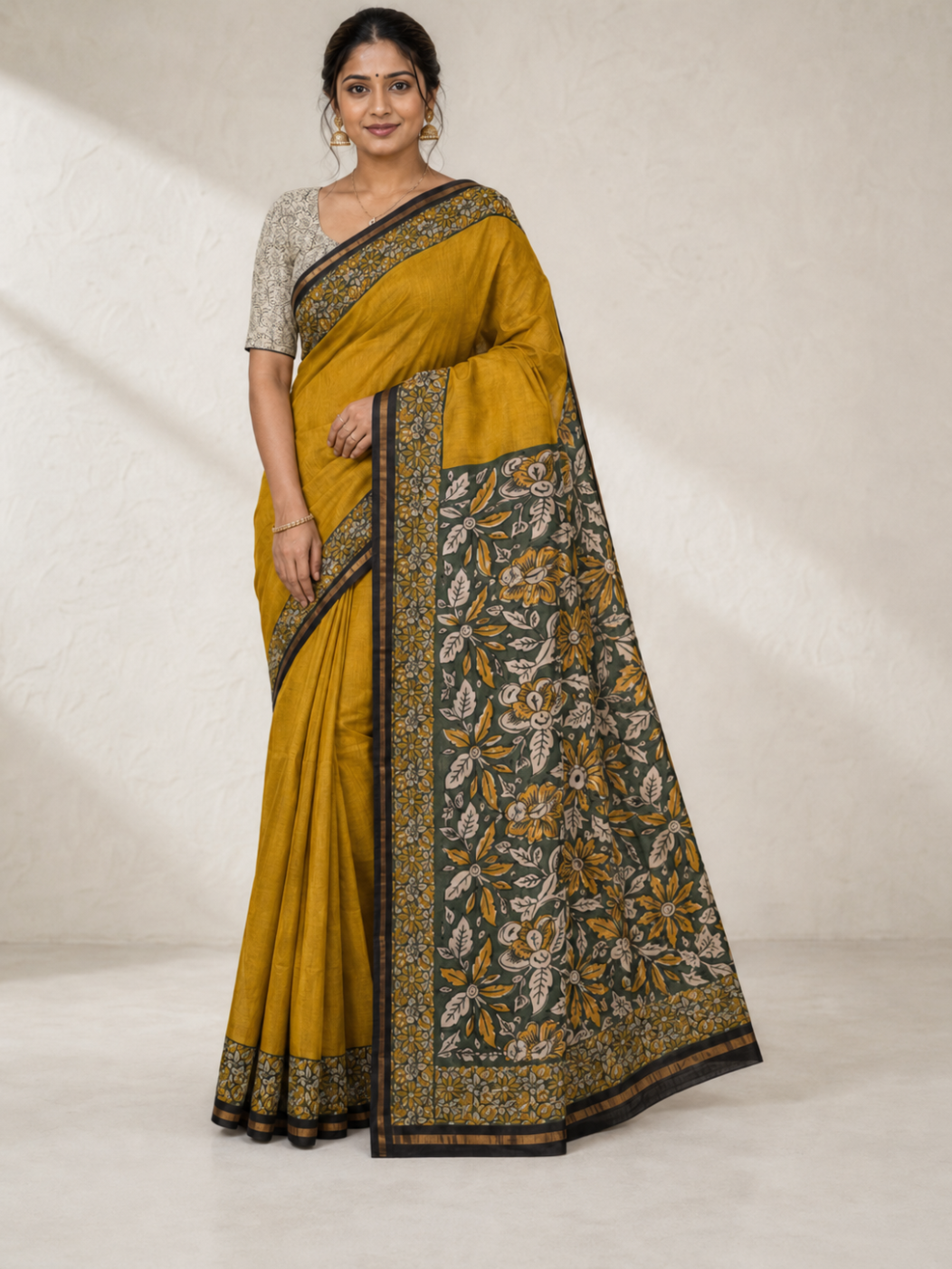 Mustard Chanderi with Bagru Print
