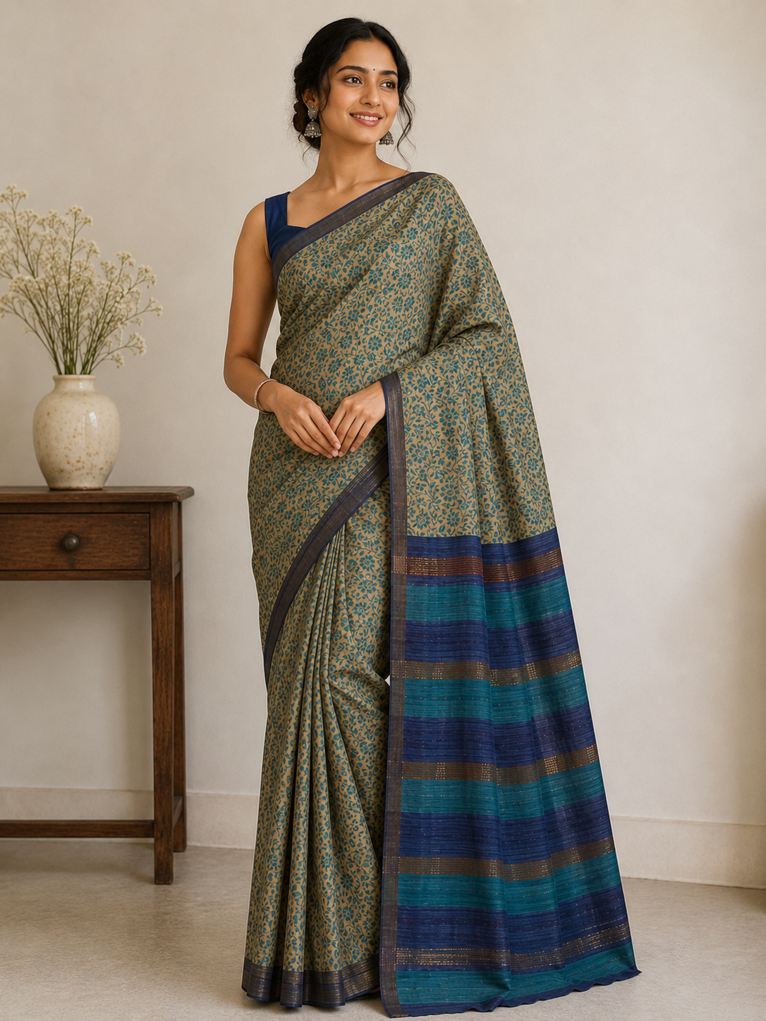 Floral Print Ghicha Tussar
