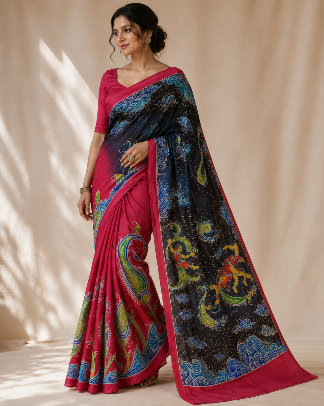 Pure Silk Hand Painted Barshamangal Pattachitra