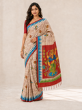 Pure Gachhi Tussar with Hand Painted Lakshmi (Kalamkari)