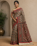 Red-Black Gachhi Tussar with hand-painted Madhubani art