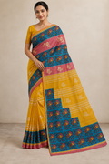 Yellow Turquoise Pure Silk Pattachitra