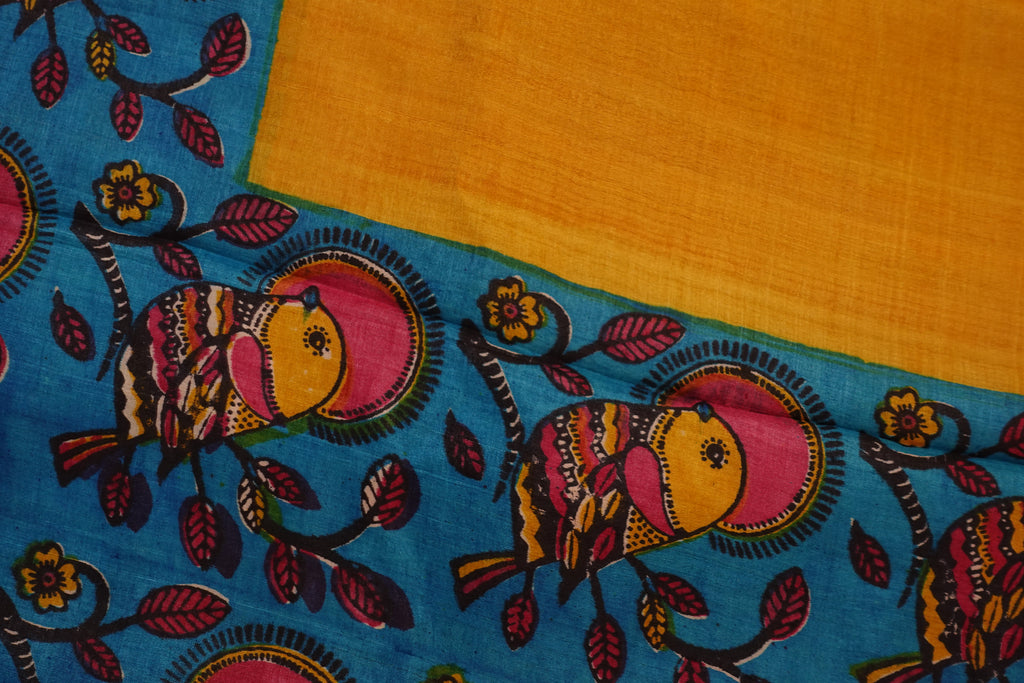 Yellow Turquoise Pure Silk Pattachitra