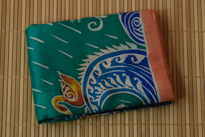 Peach Coral With Shades Of Blue Pure Silk Pattachitra
