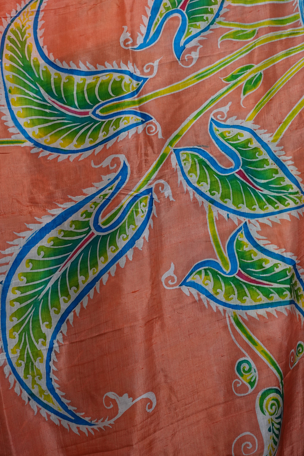 Peach Coral With Shades Of Blue Pure Silk Pattachitra
