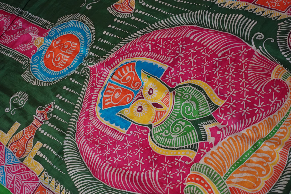 Marigold Pure Silk With Hand Painted Pattachitra