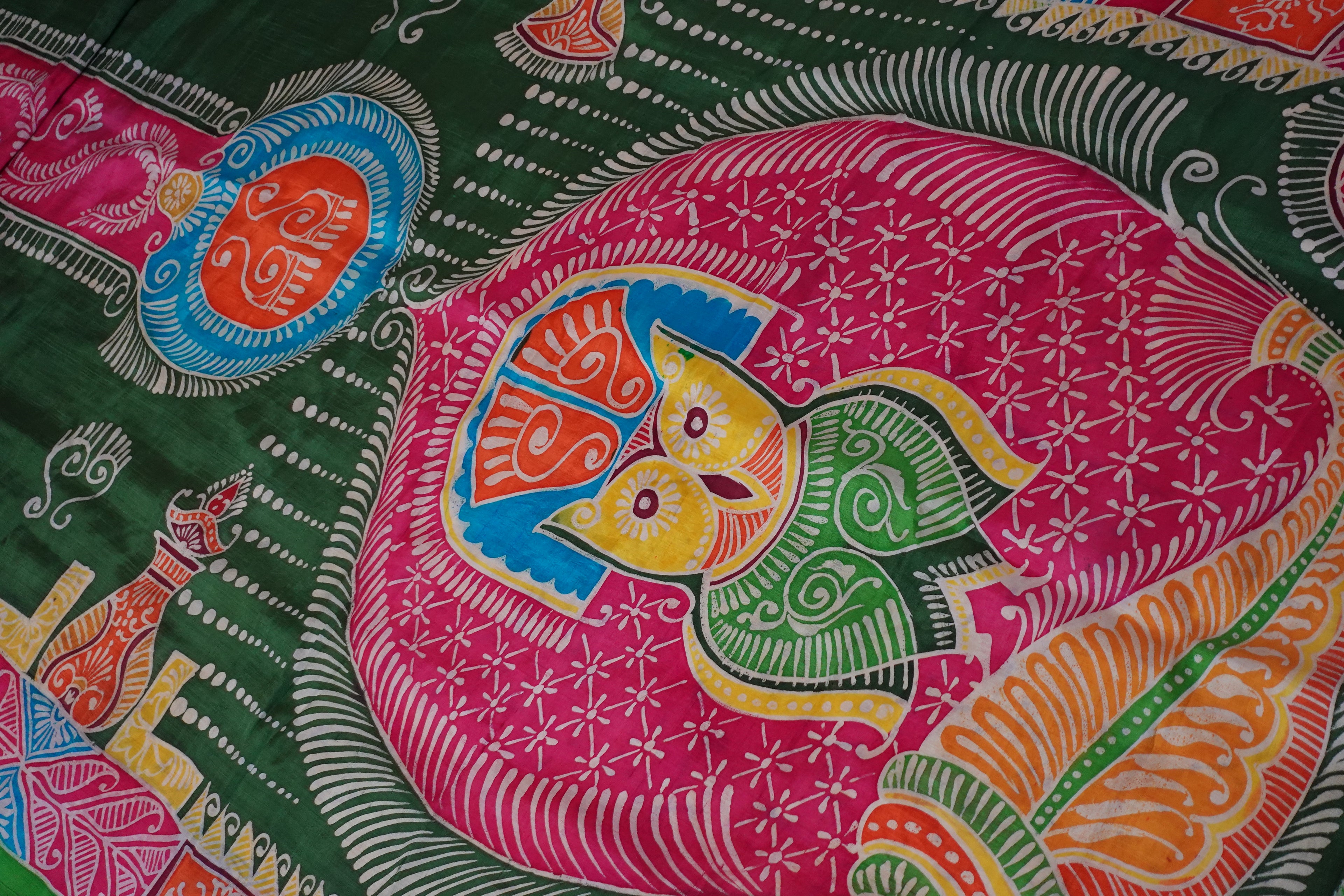 Marigold Pure Silk With Hand Painted Pattachitra