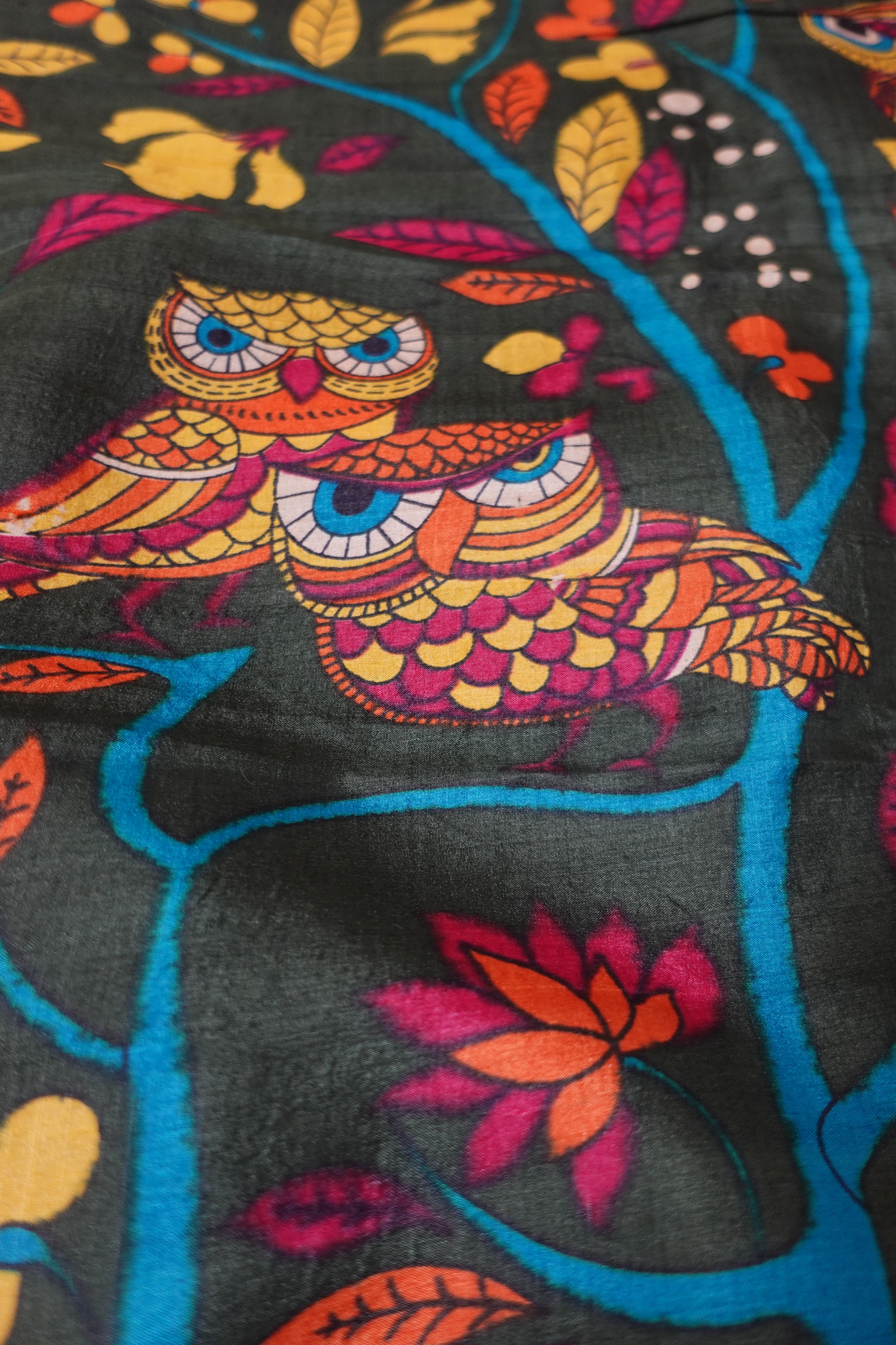 Rust Gachhi Tussar With Hand Painted Kalamkari