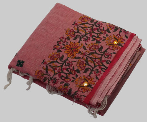 Dhonekhali Block Print Embroidery Onion Pink