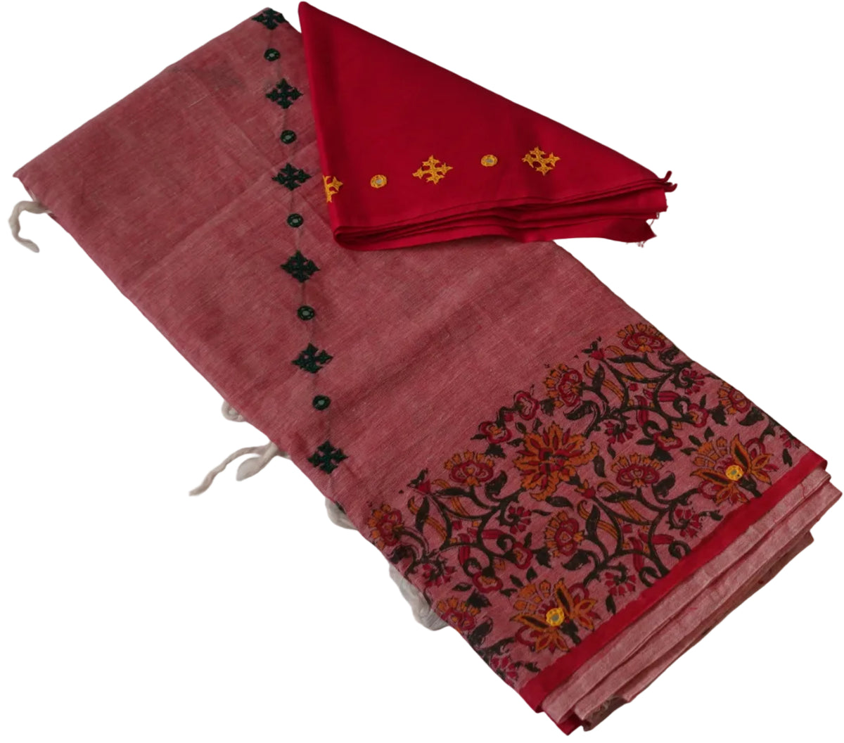 Dhonekhali Block Print Embroidery Onion Pink