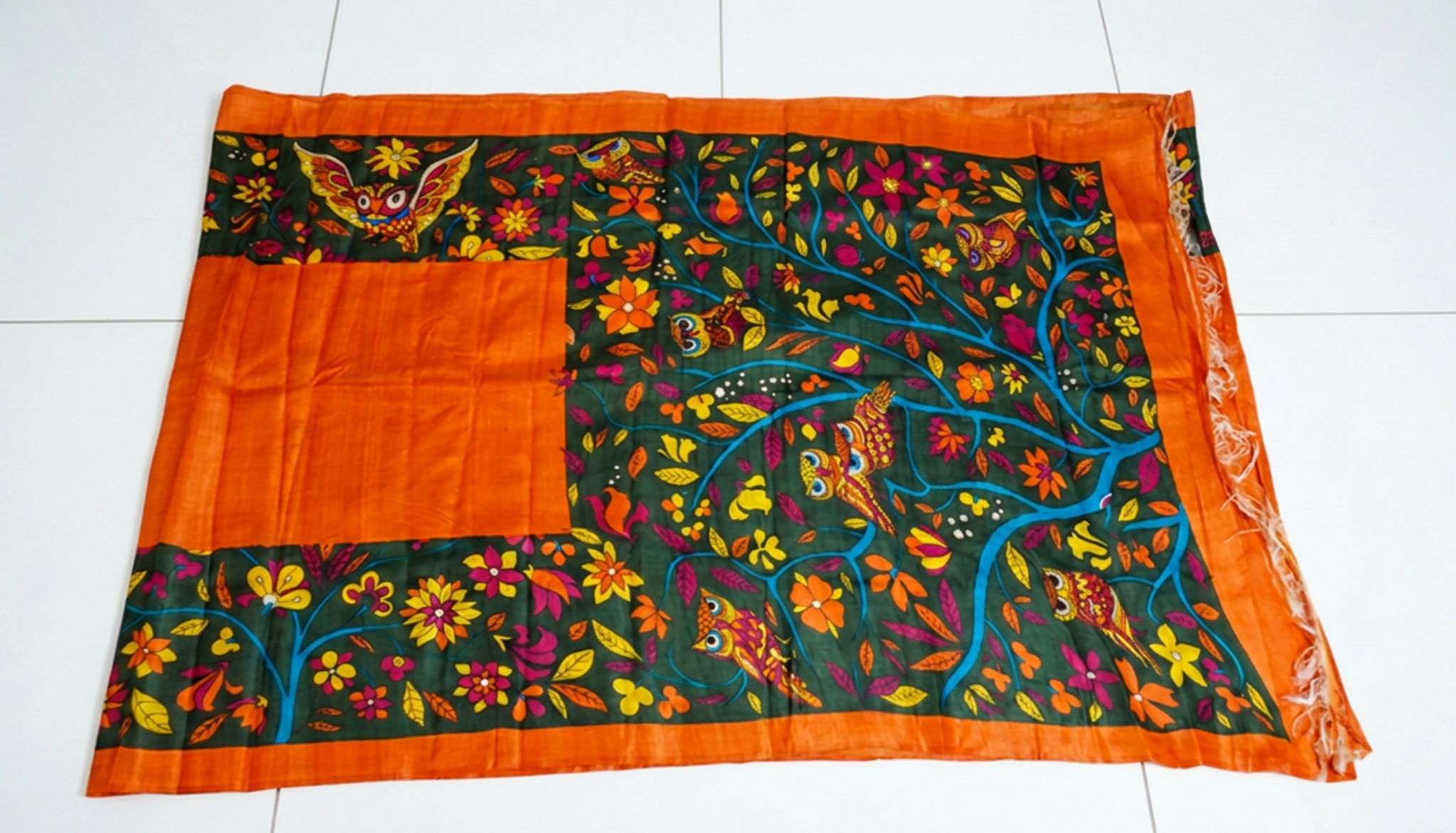 Rust Gachhi Tussar With Hand Painted Kalamkari