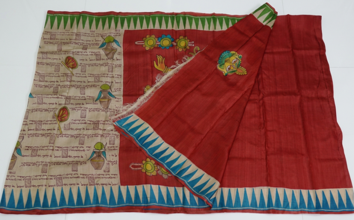 Pure Gachhi Tussar with Hand Painted Lakshmi (Kalamkari)