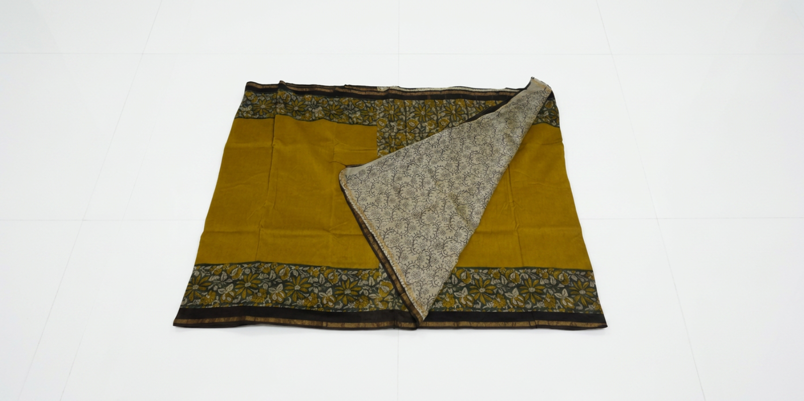 Mustard Chanderi with Bagru Print