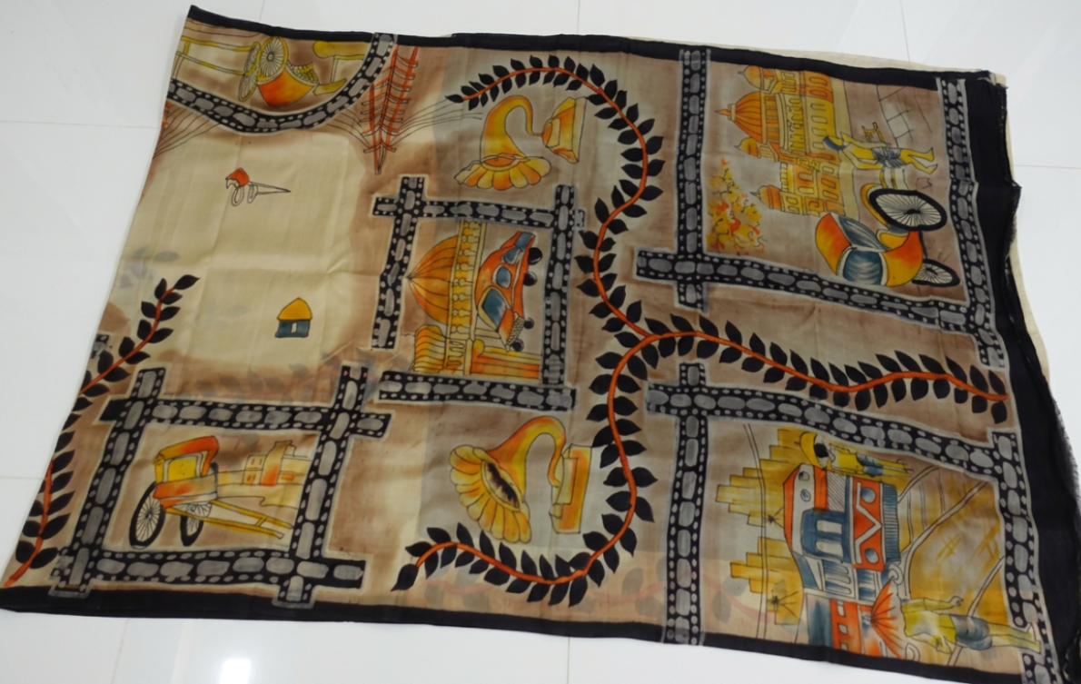 Pure Silk with Hand Painted Kolkata