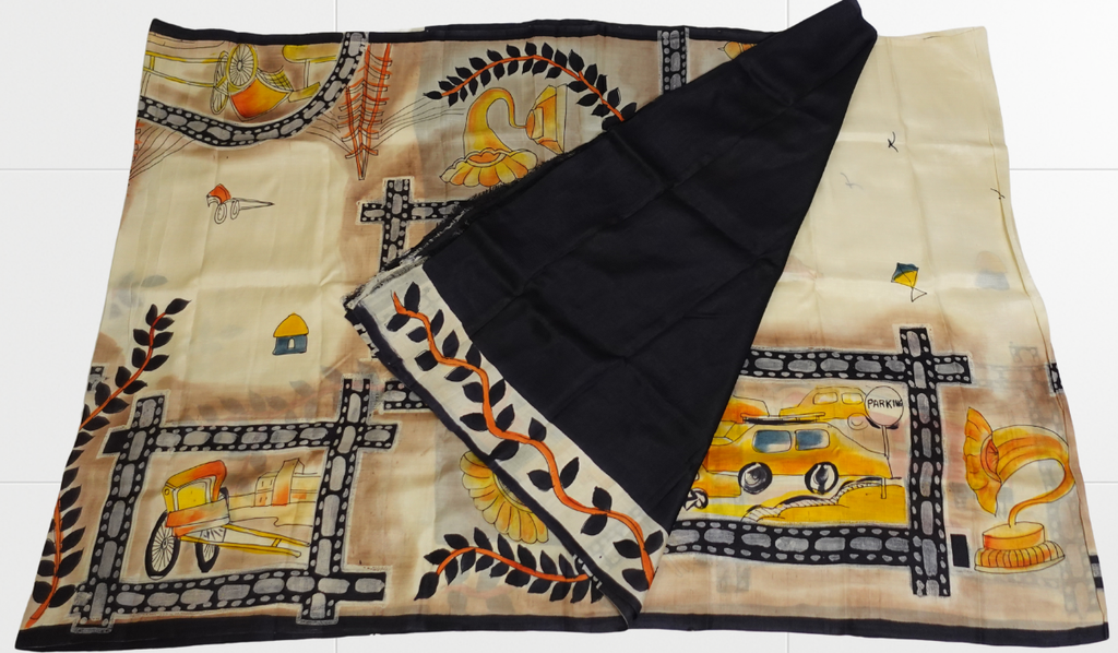 Pure Silk with Hand Painted Kolkata
