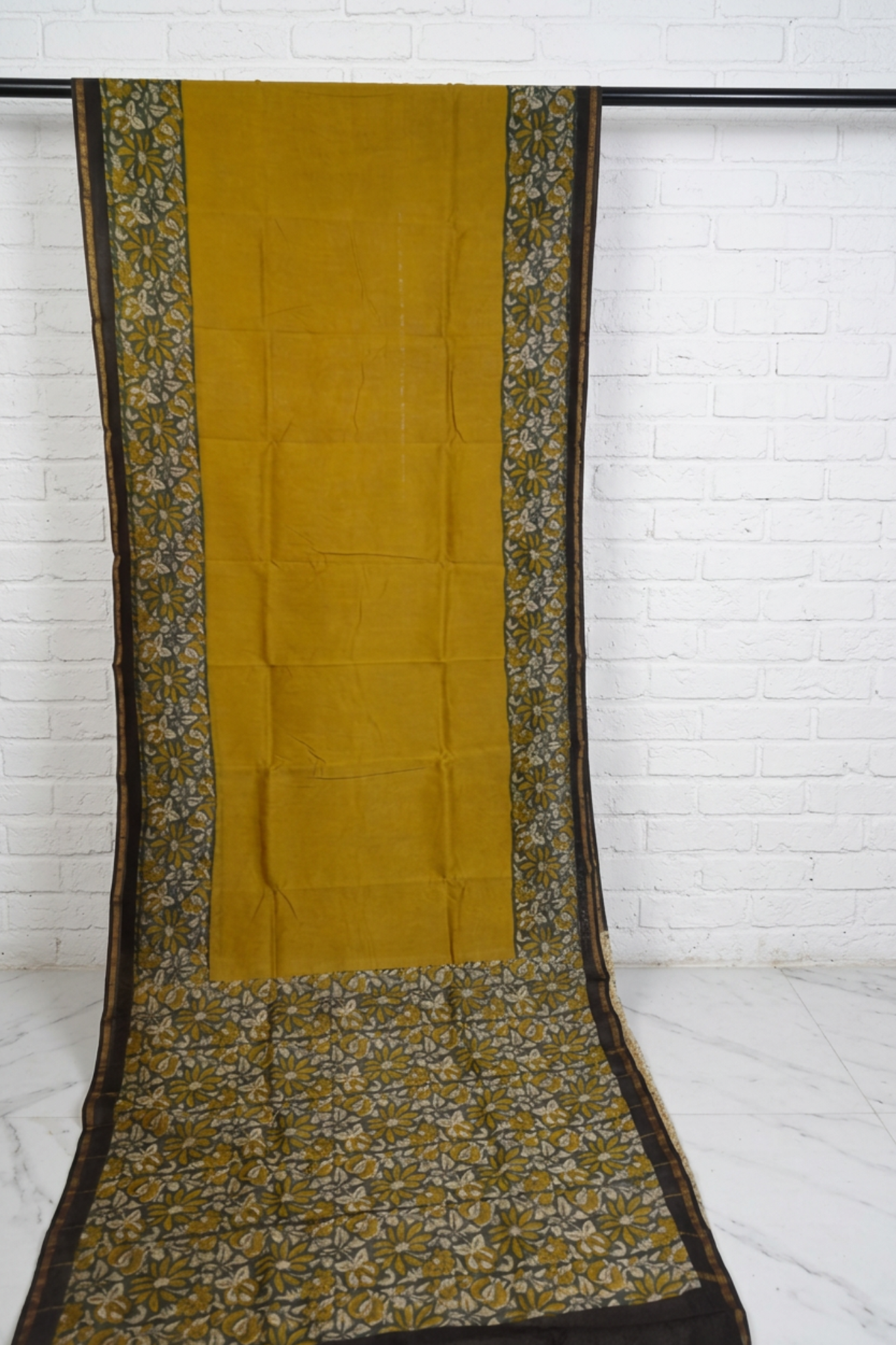 Mustard Chanderi with Bagru Print