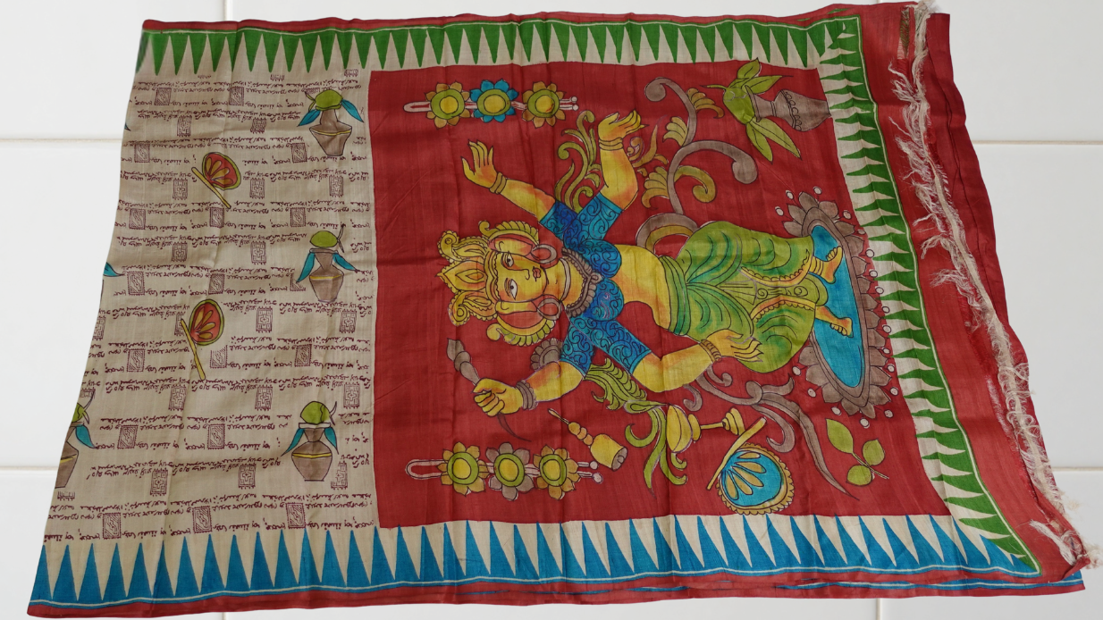 Pure Gachhi Tussar with Hand Painted Lakshmi (Kalamkari)