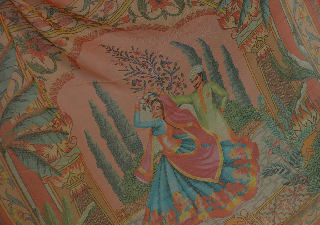 Peach Kota Doria with Digital Print