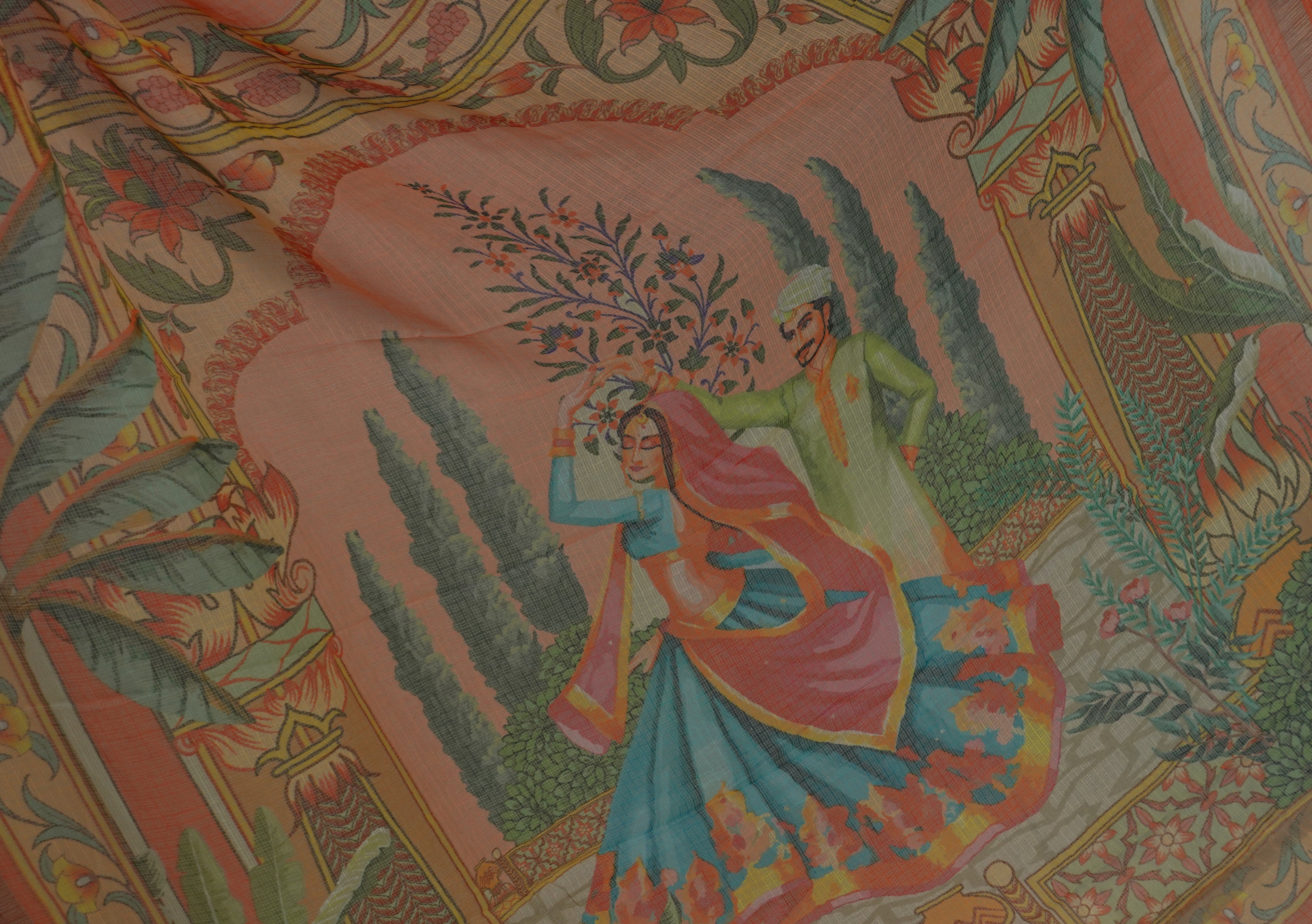 Peach Kota Doria with Digital Print