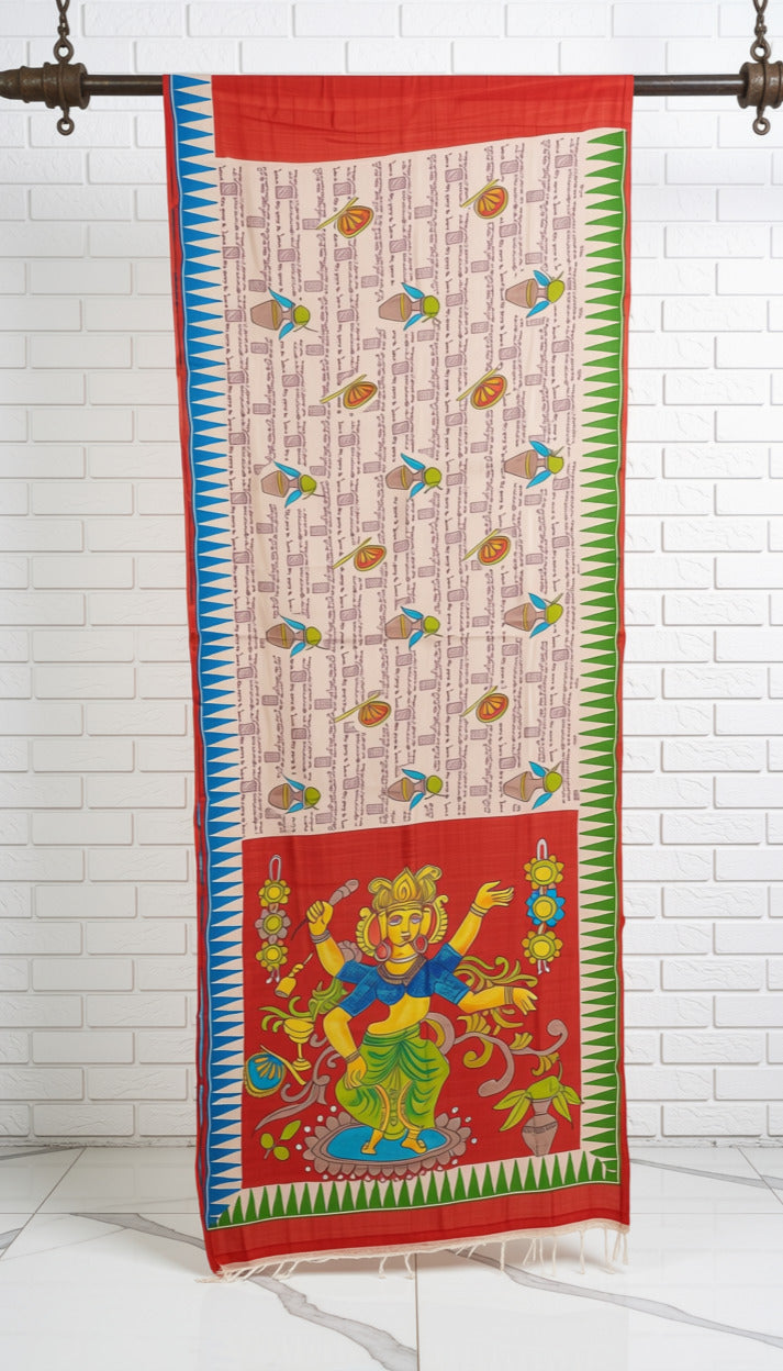 Pure Gachhi Tussar with Hand Painted Lakshmi (Kalamkari)